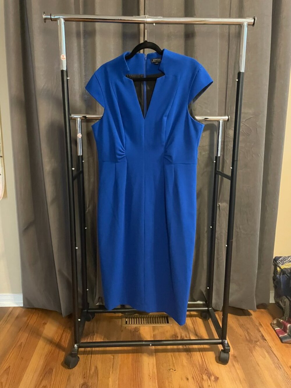 Fitted Cap Sleeve Dress, Blue, US XL